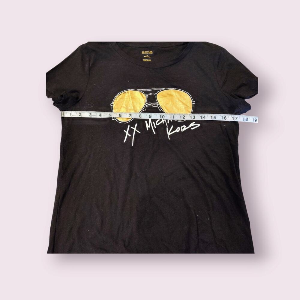 Michael Kors Logo Aviator Glasses T-Shirt Women's Medium Fitted Black Gold‎ - Picture 5 of 5